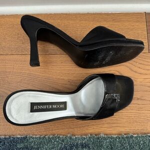 *Vintage* Jennifer Moore Black Satin Rhinestone Buckle Sexy Heels, Size 8.5